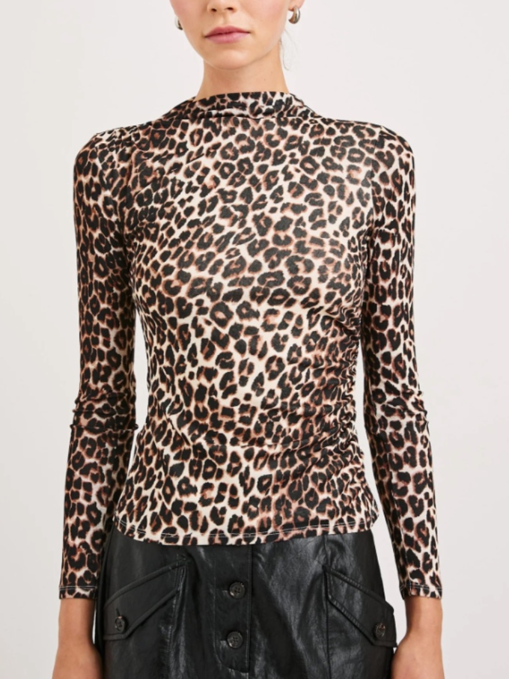 Rails Joelle Nala Long Sleeve Leopard Animal Print Puff Sleeve Top